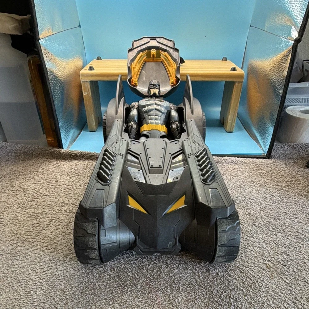 2 Batman Batmobile Cars Vehicle Playset Set w/ Batman Figure Plastic Black Gray
